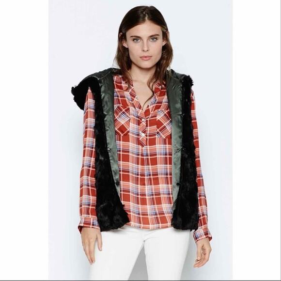 Joie Jacket Womens XS Green Golden Gavi Anorak Coat Shell Faux Fur Vest Gorpcore - Picture 2 of 14